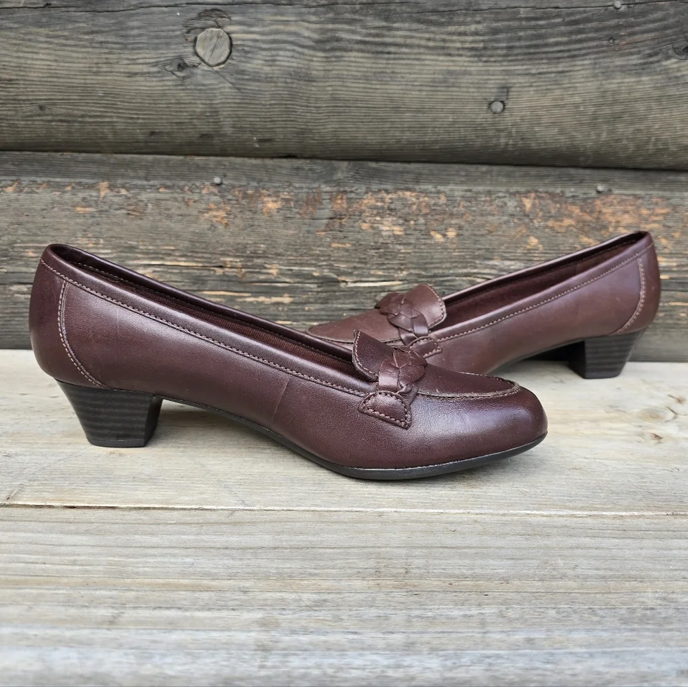 Clarks NEW Y2K Dark Academia Leather Comfort Loafer Pumps 7.5M